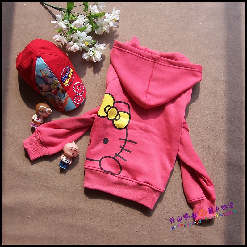 2013 spring medium-large kitty girls clothing with a hood outerwear parent-child zipper fleece sweatshirt
