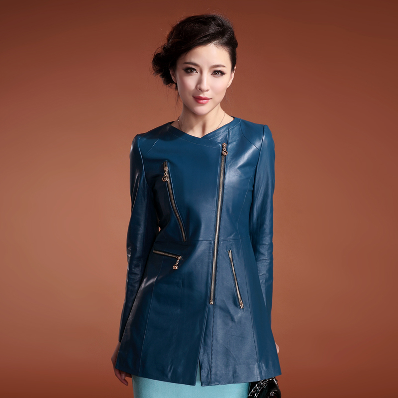 2013 spring medium-long slim female sheepskin genuine leather clothing outerwear