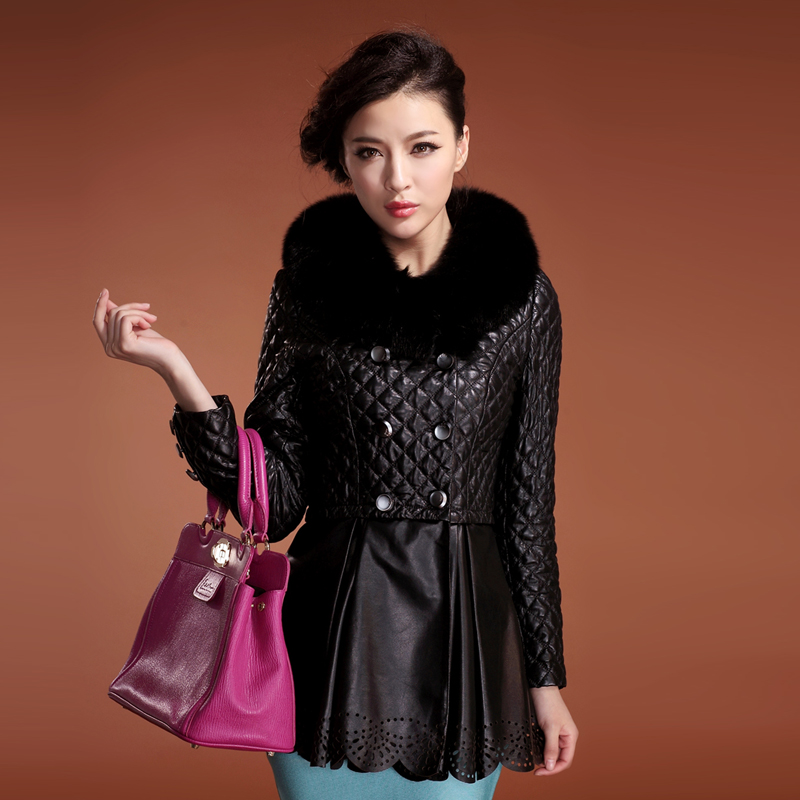 2013 spring medium-long slim fox fur sheepskin female genuine leather clothing