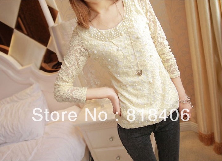 2013 spring medium-long slim shirt female top basic shirt t-shirt female long-sleeve lace shirt