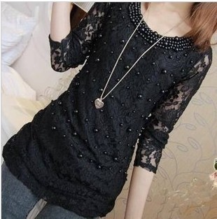 2013 spring medium-long slim shirt women lace long-sleeve shirt