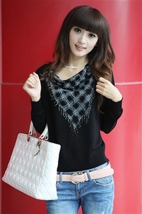 2013 spring mercerizing print long-sleeve sweater knitted basic shirt