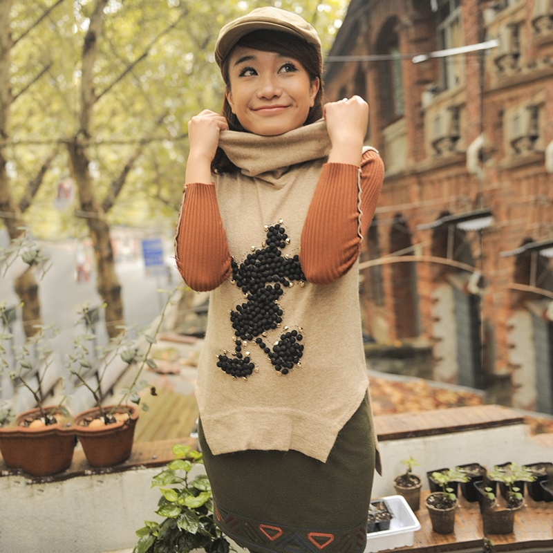 2013 spring MICKEY pattern turtleneck basic shirt sweater pullover female sweater vest a2562