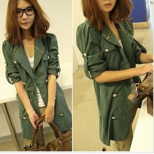 2013 spring military metal zipper slim double breasted trench outerwear