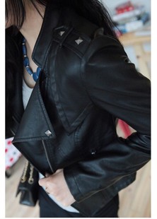 2013 spring motorcycle punk slim double turn-down collar unique all-match slim waist small leather clothing outerwear