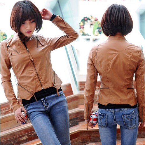 2013 spring motorcycle short design slim PU clothing women's jacket short jacket