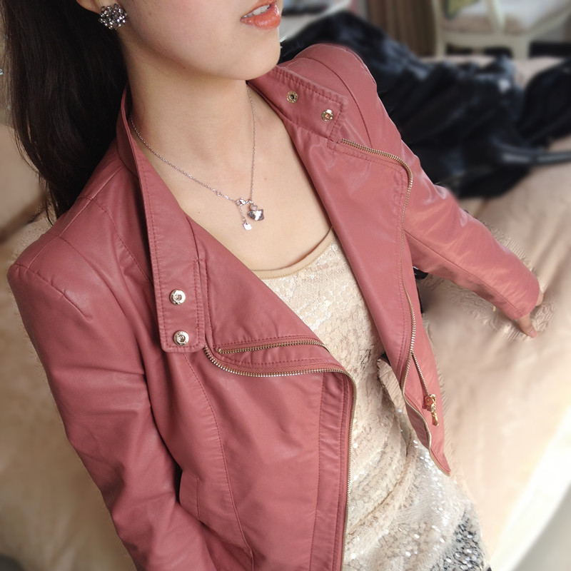 2013 spring motorcycle short design slim PU small leather clothing women's leather jacket outerwear