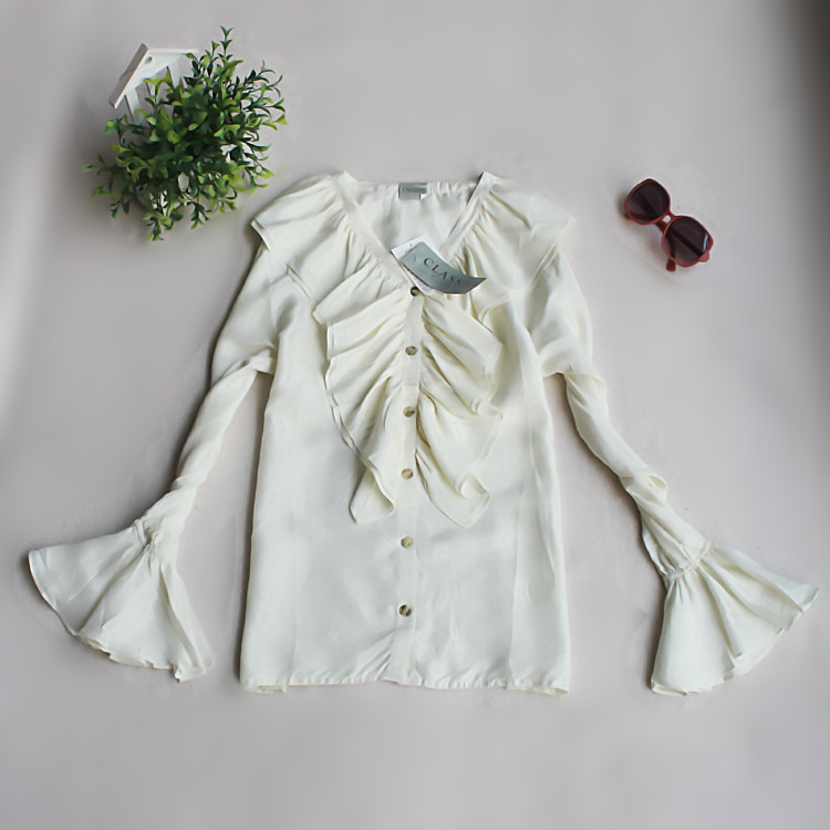 2013 spring mulberry silk white ruffle plus size small long-sleeve