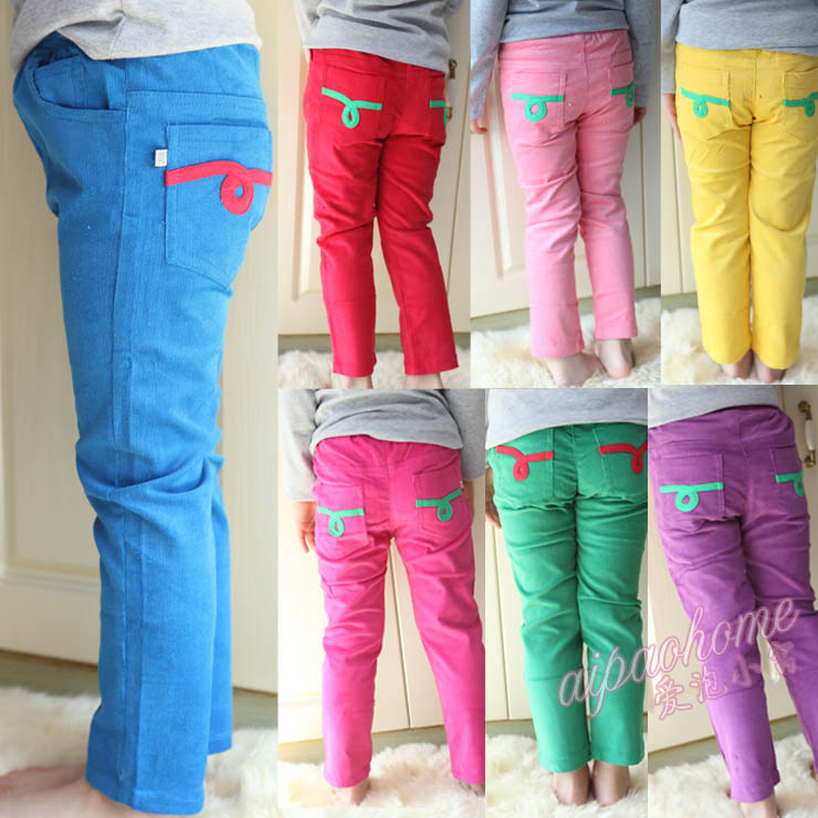 2013 spring multicolor all-match candy color female child corduroy pants baby casual pants child trousers