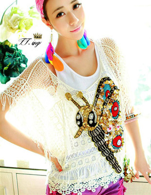 2013 spring multicolour paillette small bee top shirt vest female summer twinset
