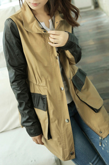 2013 spring new arrival 100% cotton patchwork leather thin trench medium-long female casual outerwear
