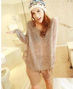 2013 spring new arrival batwing shirt outerwear cutout loose shirt V-neck sweater female sweater