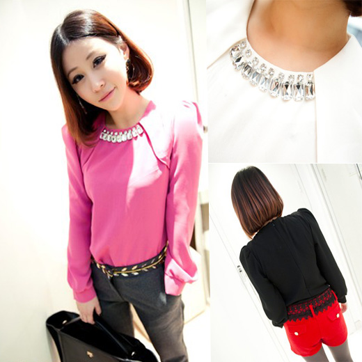 2013 spring new arrival big decoration puff sleeve women's elegant chiffon shirt all-match mushroom