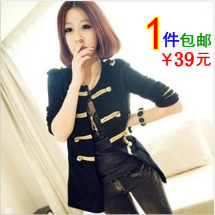 2013 spring new arrival cardigan female gold buckle sweatercoat shirt