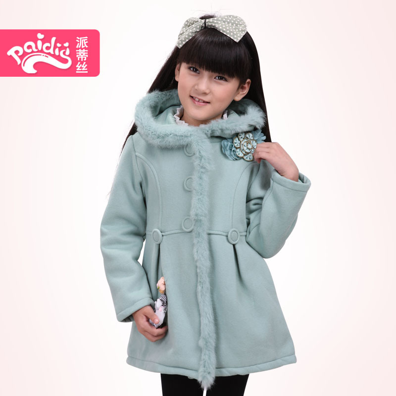 2013 spring new arrival child female child rabbit fur with a hood all-match fur collar overcoat trench outerwear 713