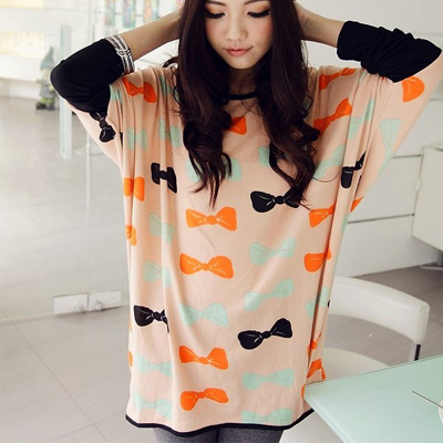 2013 spring new arrival colorful bow batwing sleeve patchwork plus size cuff loose knitted sweater