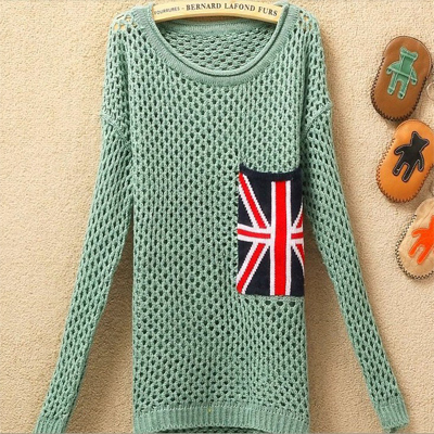 2013 spring new arrival cutout pullover batwing sleeve long-sleeve shirt torx pocket sweater Women