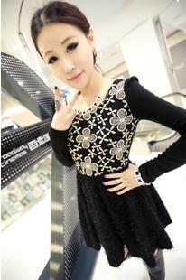 2013 spring new arrival double layer waves crochet gauze one-piece dress