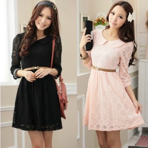 2013 spring new arrival elegant flower print  slim half sleeve lace one-piece dress(with belt)