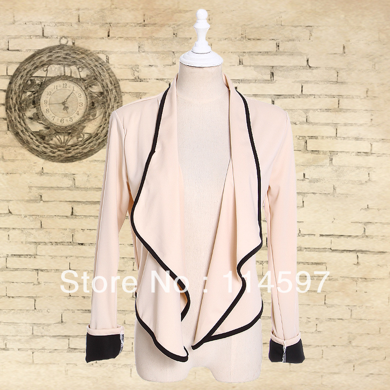 2013 spring new arrival fashion all-match long-sleeve pad shoulder width short design short jacket color block small lap retail