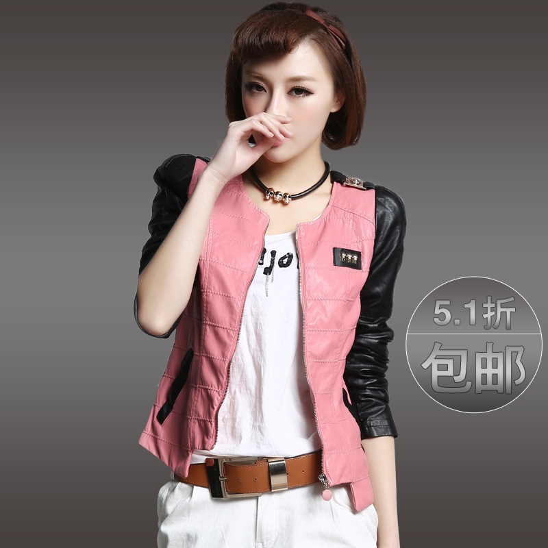 2013 spring new arrival fashion epaulette women's leather clothing PU clothing slim patchwork leather clothing female