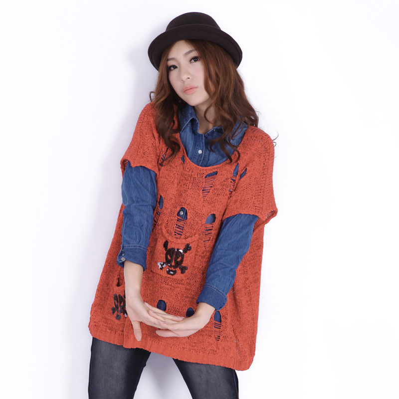 2013 spring new arrival fashion loose short-sleeve sweater female 0704 cutout