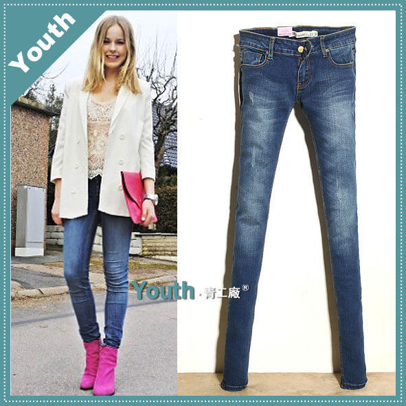 2013 spring new arrival fashion thin version of the water wash female jeans low-waist pencil pants trousers