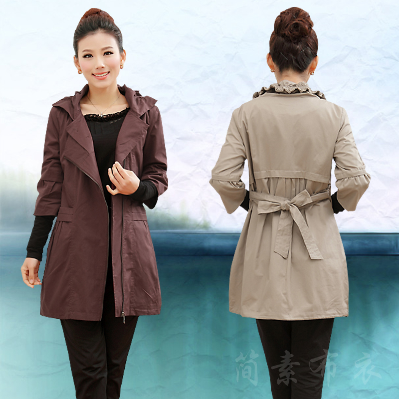2013 spring new arrival fashion women's casual three quarter sleeve medium-long lace collar trench outerwear female
