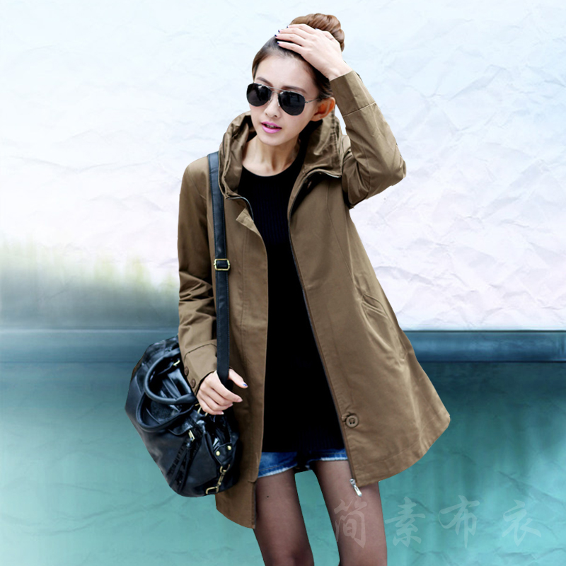 2013 spring new arrival fashion women's plus size casual stand collar solid color medium-long trench outerwear Free Shipping