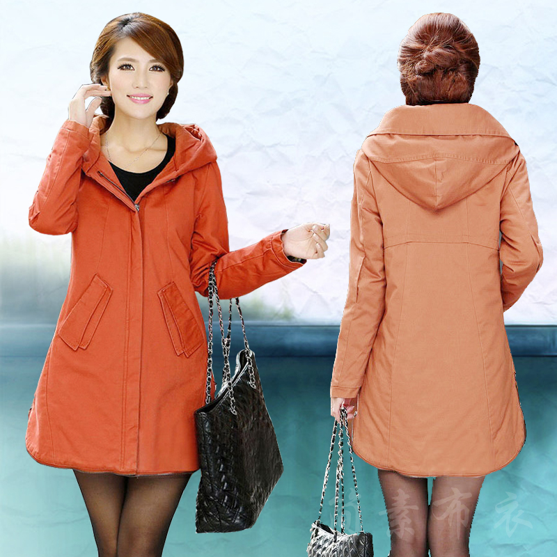 2013 spring new arrival fashion women's plus size with a hood slim medium-long solid color trench outerwear female Free Shipping