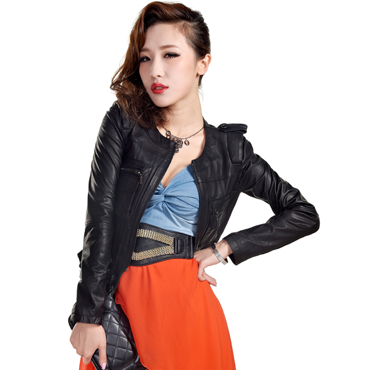 2013 spring new arrival fashion women's slim short design sheepskin genuine leather motorcycle clothing coat