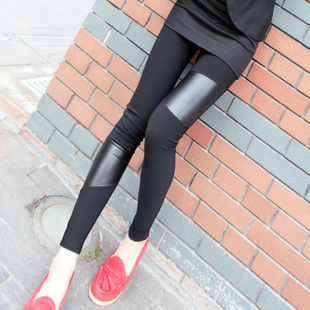 2013 spring new arrival faux leather patchwork plus size legging women's casual legging