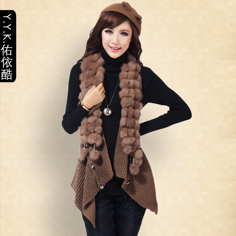2013 spring new arrival female rex rabbit hair sleeveless yarn vest knitted sweater cardigan vest outerwear