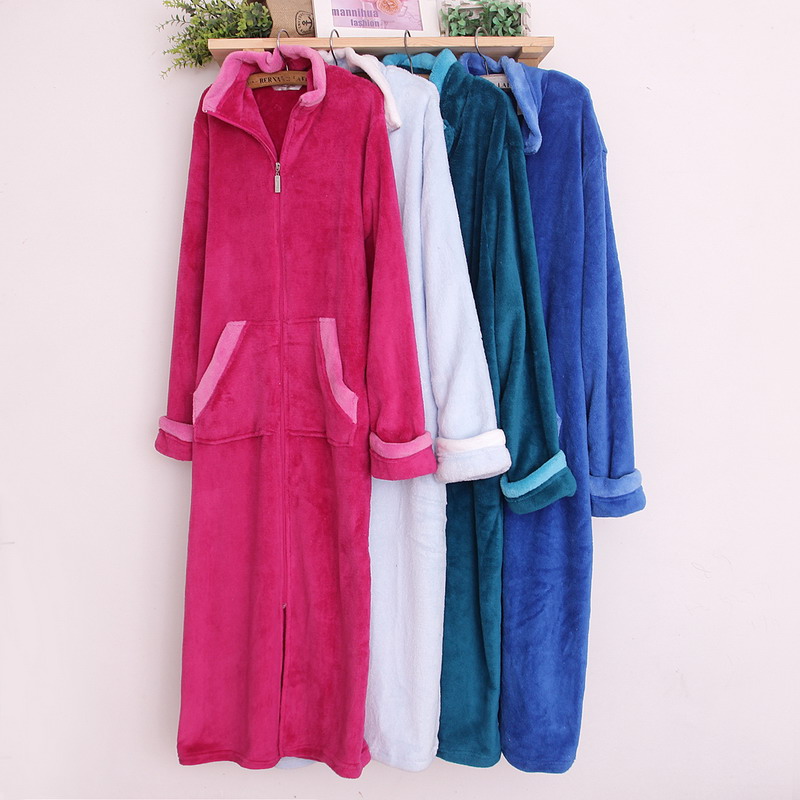 2013 spring new arrival female zipper high quality coral fleece lounge robe plus size f11