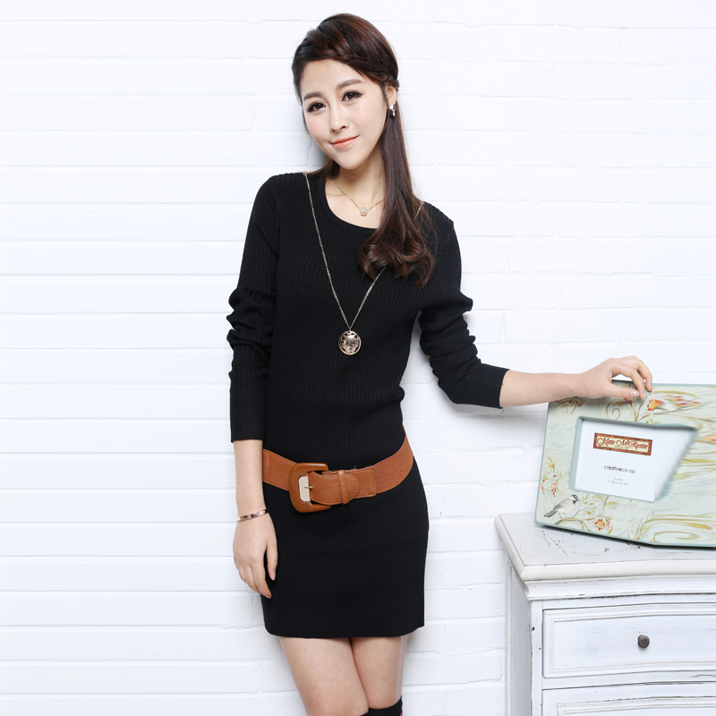 2013 spring new arrival gentlewomen fashion all-match solid color slim long-sleeve knitted basic shirt necklace