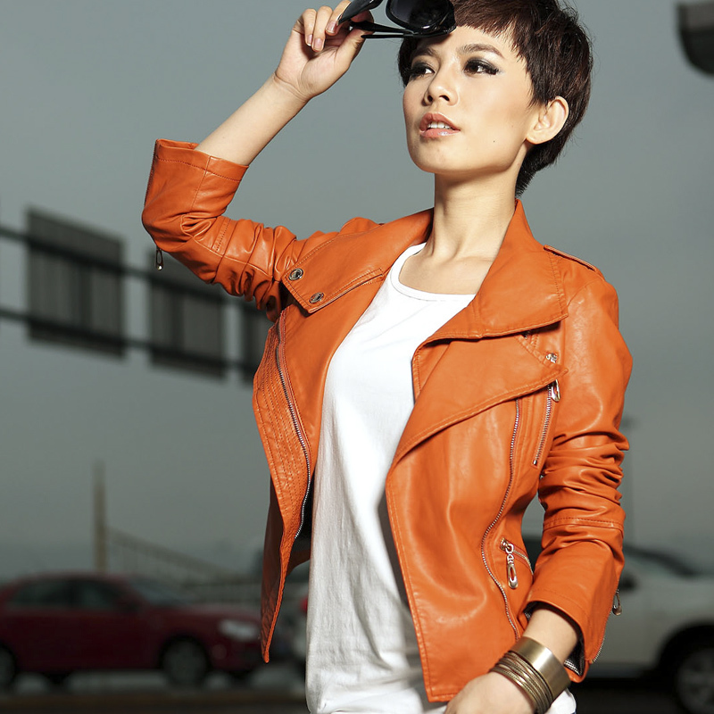 2013 spring new arrival hot-selling motorcycle small leather clothing women's short design slim PU jacket outerwear women's