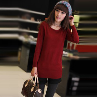 2013 spring new arrival loose medium-long women's long-sleeve sweater solid color basic shirt female