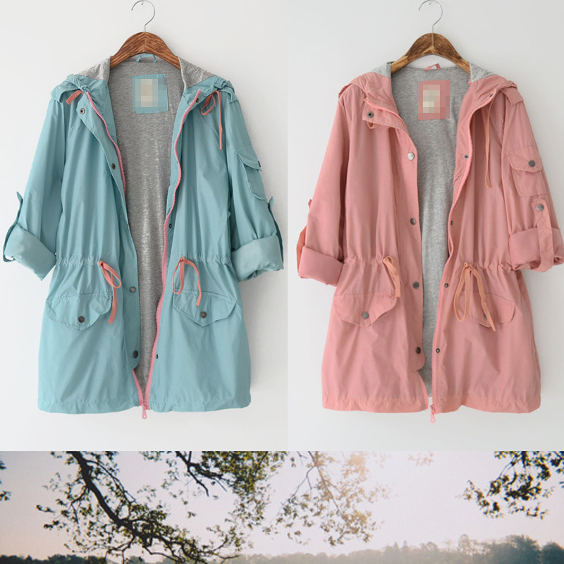 2013 spring new arrival loose with a hood color block multicolour trench outerwear