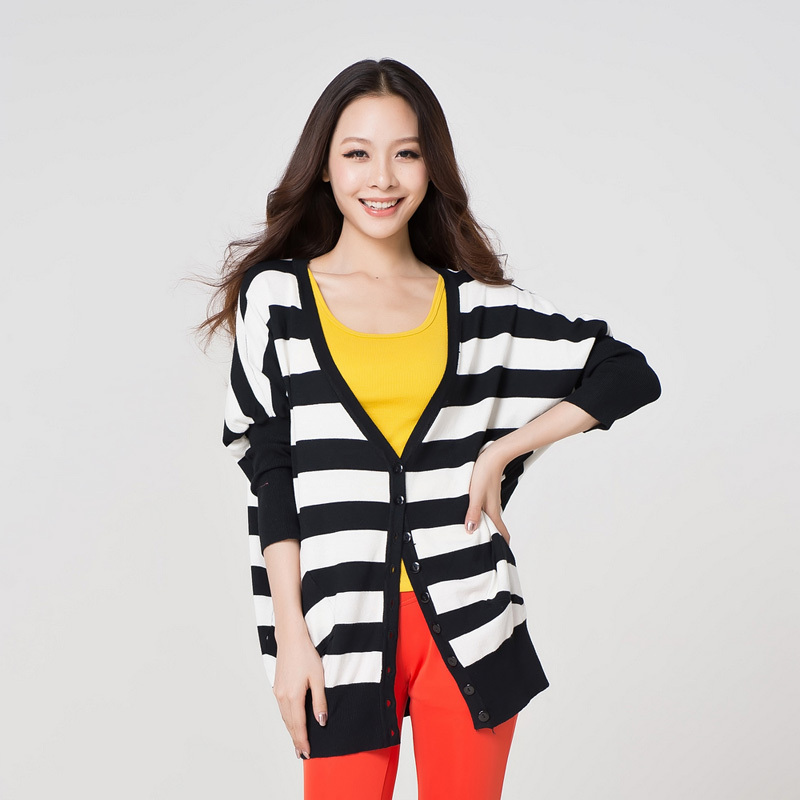 2013 spring new arrival medium-long stripe cardigan sweater batwing sleeve sweater outerwear
