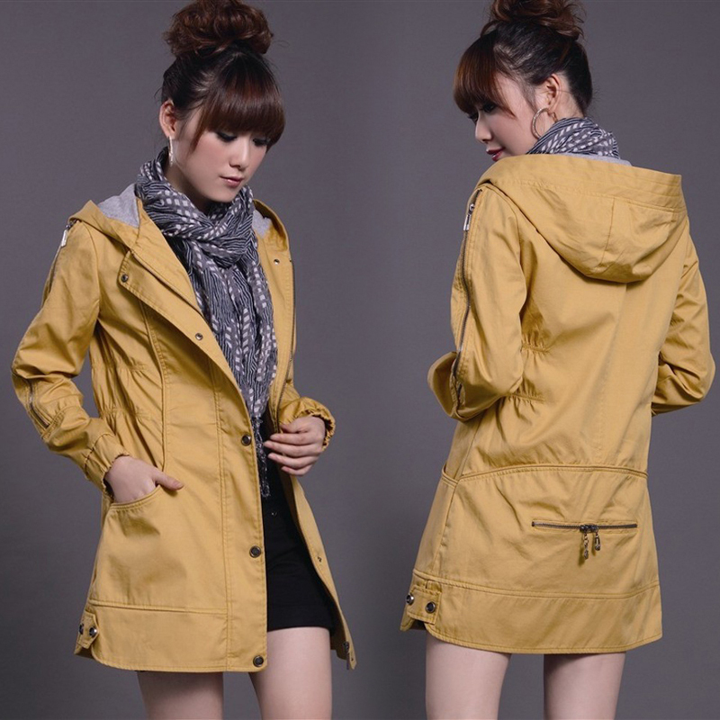 2013 spring new arrival medium-long women's trench women's autumn and winter outerwear hooded zipper trench dress