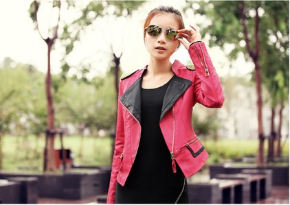 2013 SPRING NEW ARRIVAL PU Leather JACKET for female Free shiping 5506Rockgirl