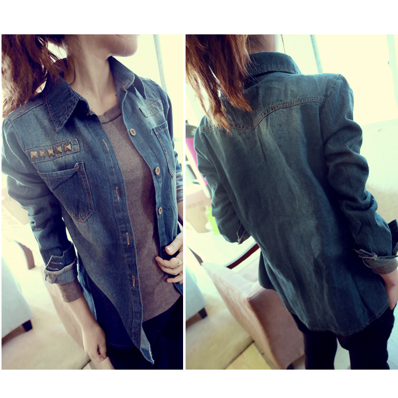 2013 spring New arrival rivet stylish denim jacket free size Free shipping
