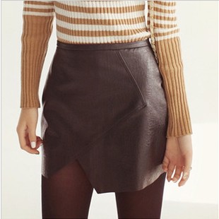 2013 spring new arrival sexy placketing irregular slim leather short skirt bust skirt women's