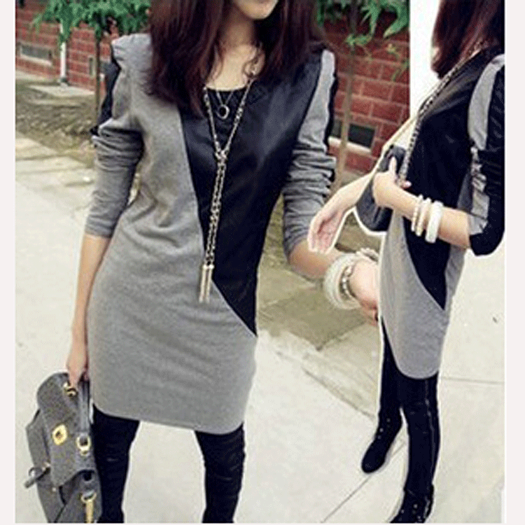 2013 spring new arrival slim small leather patchwork long design handsome t