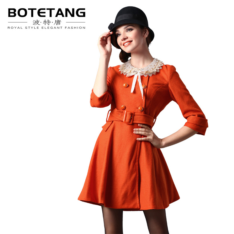 2013 spring new arrival trench women outerwear peter pan collar spring and autumn slim woolen trench outerwear