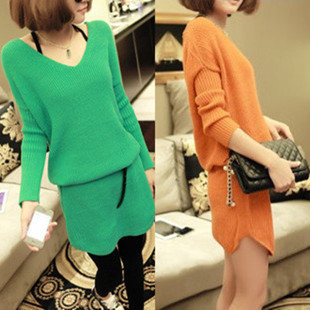 2013 spring new arrival V-neck long sweater design brief fashion all-match solid color basic shirt sweater