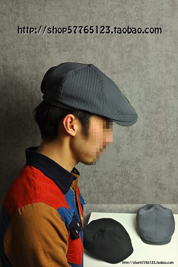 2013 spring new arrival vintage japanese style brief stripe thin male beret newsboy cap short brim hat for man