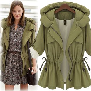 2013 spring new arrival women's Army Green slim waist with a hood trench outerwear frock