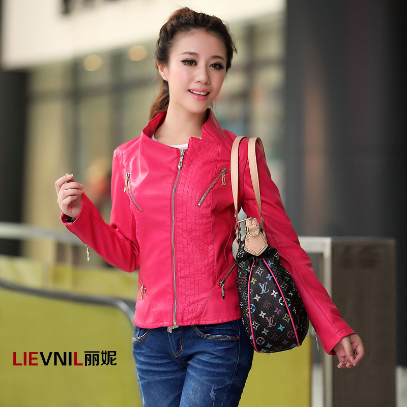 2013 spring new arrival women's fashion small leather clothing female short slim autumn design PU outerwear