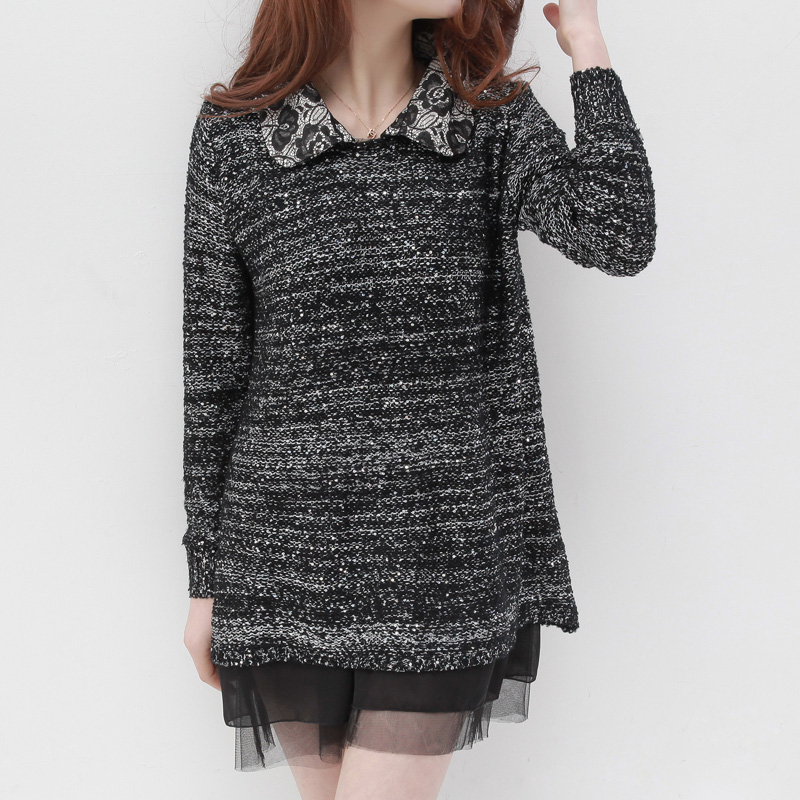 2013 spring new arrival women's lace batwing sleeve loose patchwork faux two piece wool sweater ad373